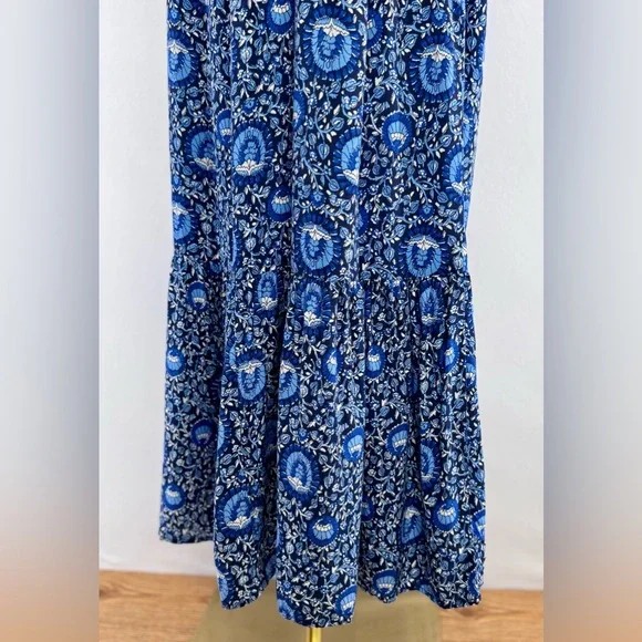 Old Navy Midi Dress Women's Blue Tiered Floral Boho Beach Sz M Lightweight - Picture 5 of 10
